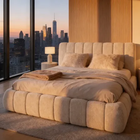 Cama Queen Estofada 160cm Luxo Linho Moderna Alto Padrão Bege Linho Bege