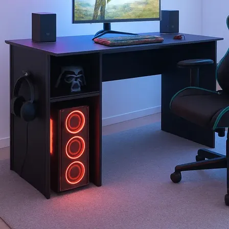 Mesa Gamer Espaçosa P/ Pc E Acessórios - Vermelha E Preto Preto