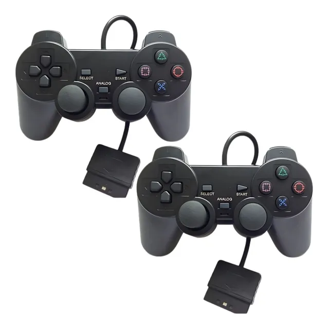 Kit 2 Controles Dualshock 2 Ps2 Joystick Com Fio Compatível