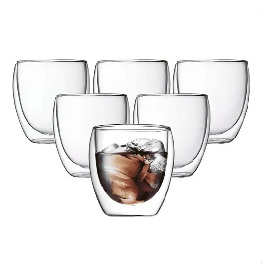 Jogo Com 6 Copo Vidro Duplo Café Nespresso Suco Água 250ml