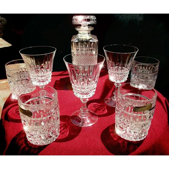 Juego De Licorera, Vasos Y Copas De Cristal De Bohemia Checo
