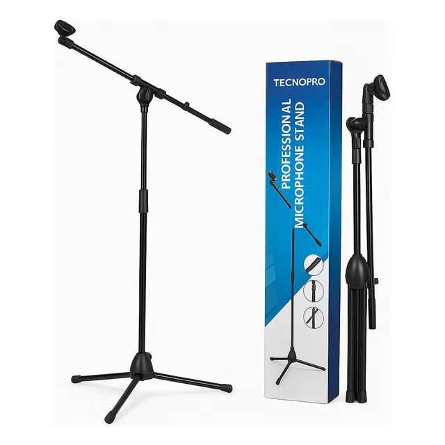 Atril Micrófono Soporte Pedestal Profesional Ajustable Color Negro