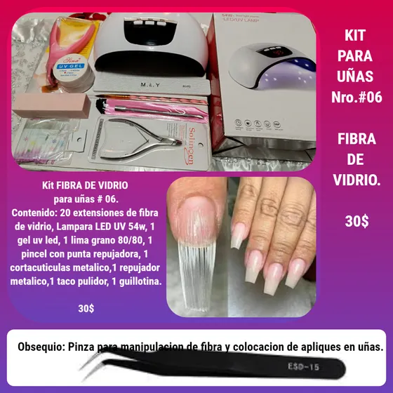 Combo Fibra De Vidrio #06 Para Uñas Con Lámpara Led/uv 54w 