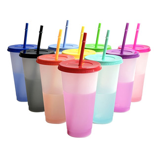 Vasos Magicos Cambian De Color Con Tapa Y Popote 710ml 10pzs Vasos Magicos Cambian De Color Con Tapa Y Popote 710ml 10pzs