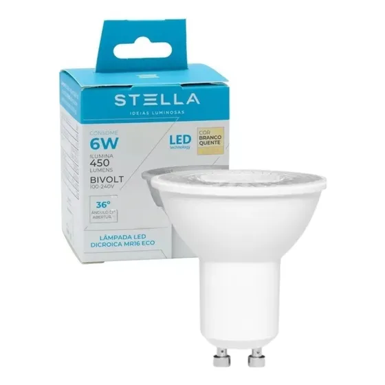 Kit 6x Lâmpada Led Dicroica 6w Stella Gu10 2700k Sth8535/27 Cor da luz Branco-quente 127/220V