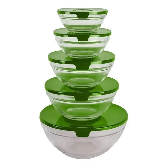 Bowl Contenedores Setx5 Vidrio Con Tapa Hot Sale - Sheshu Color Verde