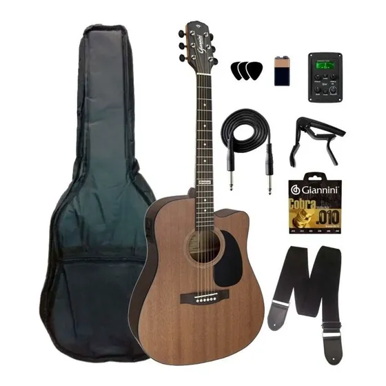 Kit Violão Giannini Gf1d Folk Eletroacústico Com Afinador