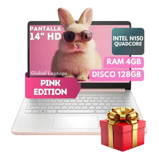 Hp Rosa Intel N150 128gb Ufs 4gb Ram Pantalla 14 Hd Intel Uhd Graphics Windows 11 Laptop Rosa Dq6015 Con Regalo
