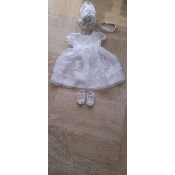 Vestido De Bautizo Fiesta + Tiara Y/o Gorrito (talla 1 2 Y3)