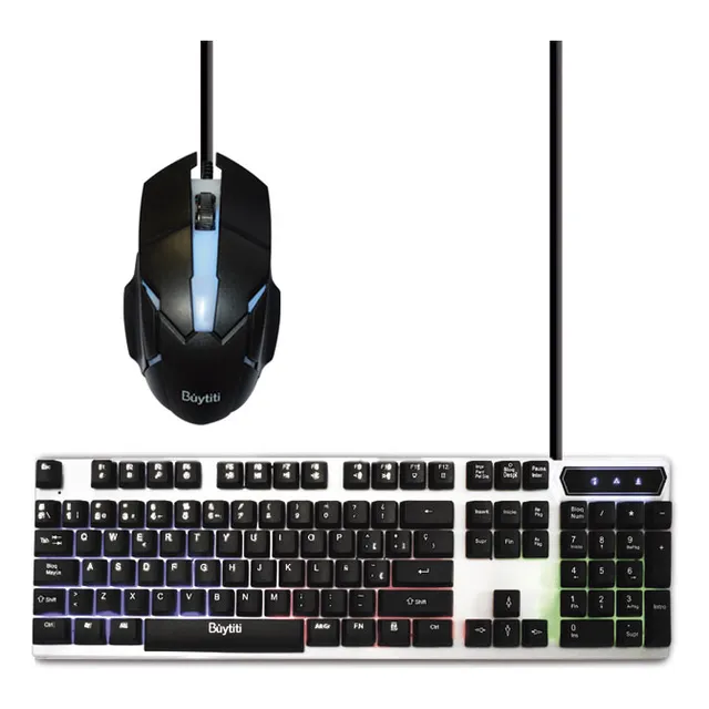 Kit Teclado Y Mouse M-350 Gamer Buytiti Rgb Español Mouse Negro Teclado Blanco