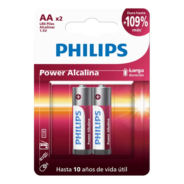 Pilas Alcalinas Aa Philips Lr6p2b Cilíndricas Blister 2 Uds