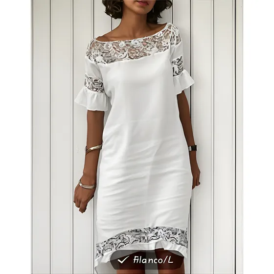 Vestido Temu Blanco Escote Bote Y Encaje