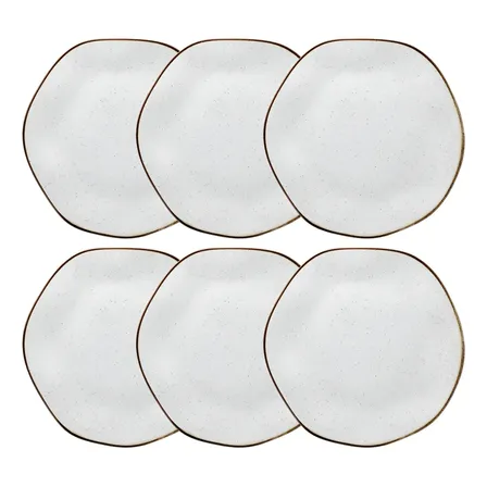 Jogo De 6 Pratos Rasos 27,5cm Ryo Maresia Cor Marrom Off White Oxford Liso