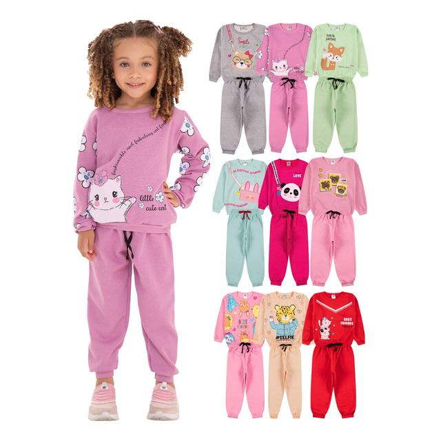Kit 6 Peças Moletom Peluciado Infantil Menina Inverno Frio Kit 6 Peças Moletom Peluciado Infantil Menina Inverno Frio