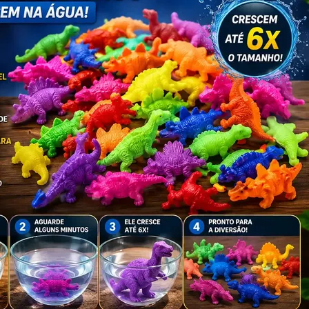 Kit 48 Bichos Gel Que Crescem na Água Dinossauros Animais Coloridos Expande Até 6x Brinquedo Educativo Infantil Sensorial Não Tóxico Reutilizável - Marca Redfin