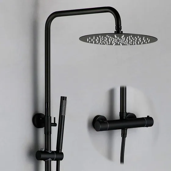 Sistema Ducha Baño Grifo Lluvia Negro Mate Mezclador Laton  