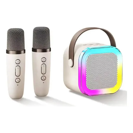 Parlante Bluetooth 2 Micrófonos Luz Led Variedad De Voces