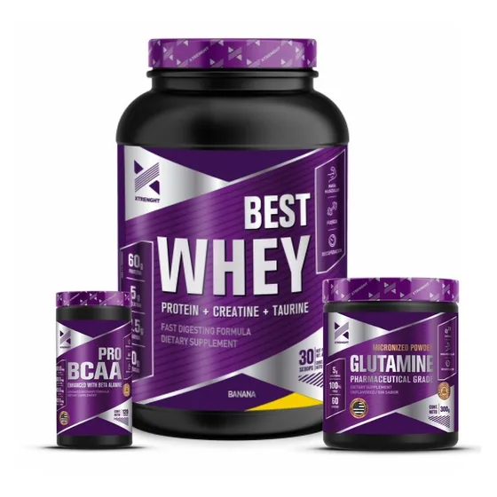 Combo Muscular Best Whey Protein+glutamina+pro Bcaa Xtrenght