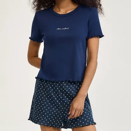 Pijama Curto Feminino Estampado Com Frufru Hering