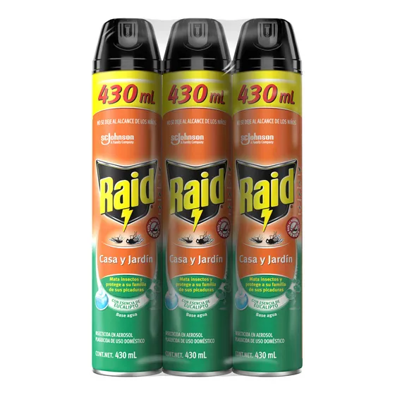 Pack x3 Insecticida Raid Casa Y Jardín 430ml