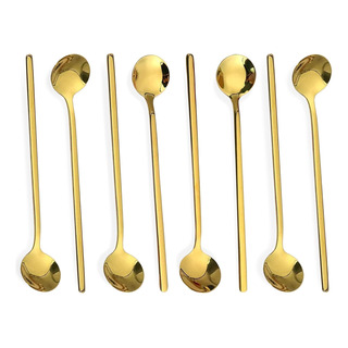 Cucharas De Café Chapadas En Oro Con Mango Largo De Acero In Cucharas De Café Chapadas En Oro Con Mango Largo De Acero In
