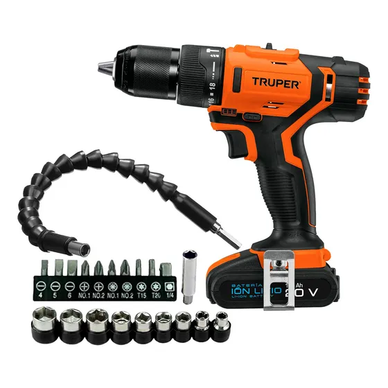 Taladro Percutor Inalámbrico Rotomartillo 20v Truper +21accs
