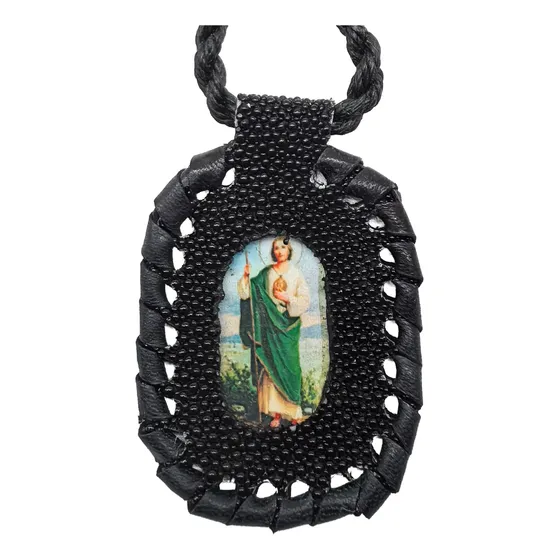 Collar Escapulario De San Judas Tadeo En Piel De Mantarraya
