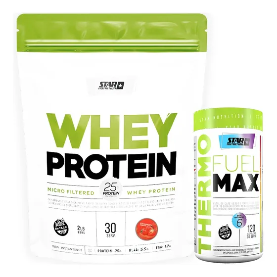 Star Nutrition Whey Protein 2 Lb + Quemador Thermo Fuel X 120 Cápsulas Sabor Strawberry Cream