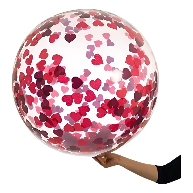 Globo Transparente Confeti En Forma De Corazón X12 Unidades