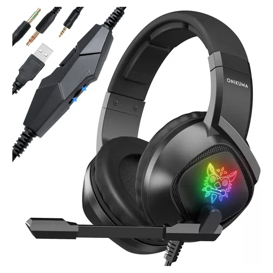 Audífonos Gamer Diadema Onikuma K19 negro Gaming headset con microfono con luz rgb LED para Xbox Ps4 Pc