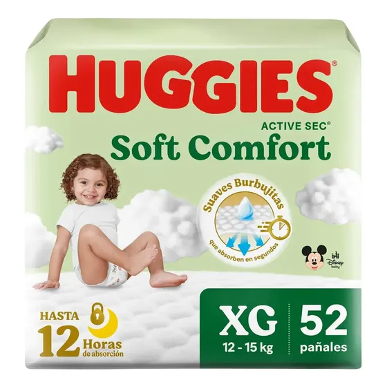 Pañales para bebé active sec talla XG 52 unidades Huggies