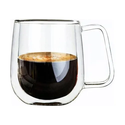 Pack 2 Tazas Doble Pared Vidrio 250ml Cafe Cappuccino Cukin Color Transparente Con Asa