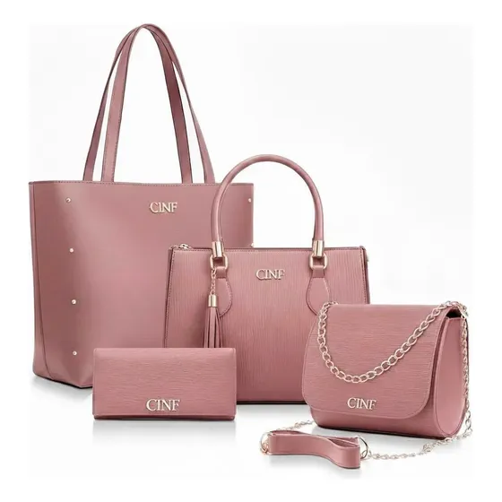 Kit Bolsas Feminina Sacola Transversal Tira Colo Carteira Cor Rosê