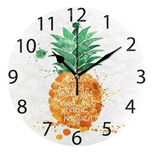 Reloj Pared Acrilico Redondo Piña Naranja Verano Silencioso
