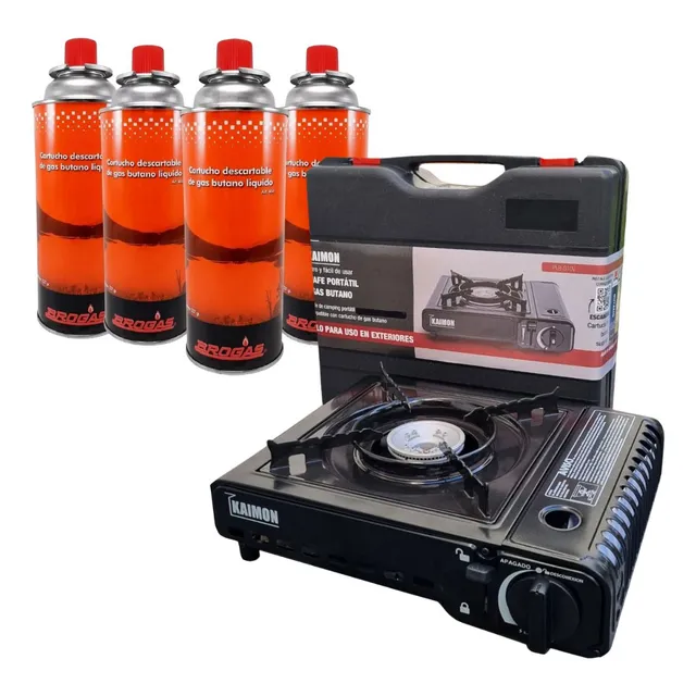 Anafe Camping  + 4 Cartuchos Butano Cocina Portatil