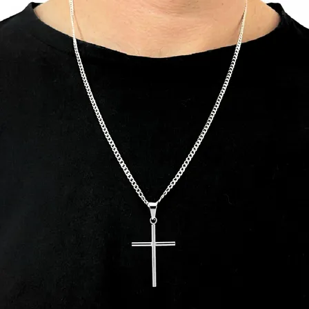 Corrente Cordão Masculino Grumet Aço Inox Cruz Crucifixo