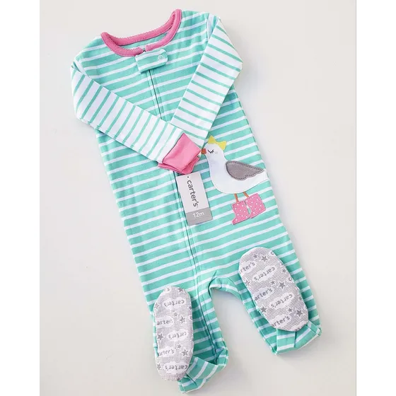 Pijama Enterito Carter's Algodon Rayas Pajarito Verde Blanco