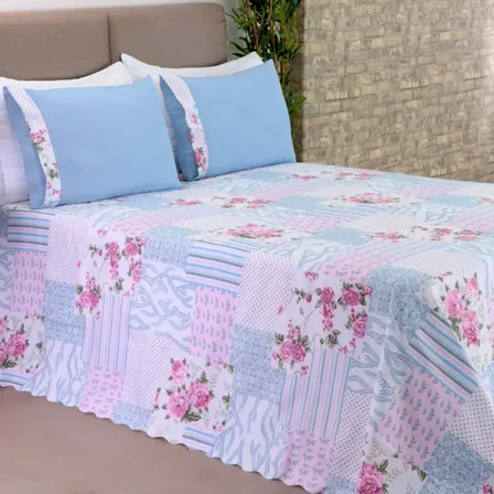 Colcha Cobre Leito Cama Casal Queen Size 03 Peças Floral