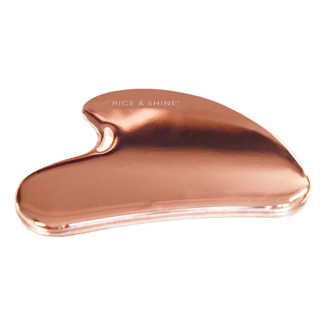 Gua Sha Rosa Acero Inoxidable Masajeador Facial Rice & Shine Momento De Aplicación Día/noche