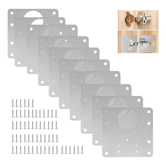 10 Placa De Reparación De Bisagra 9x9cm Con 60 Tornillos Para Bisagra De 35mm Para Muebles Puertas Armario De Madera