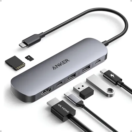 Anker Usb C Hub, 7-in-1 Multi-port Usb Adapter For Laptops Plateado