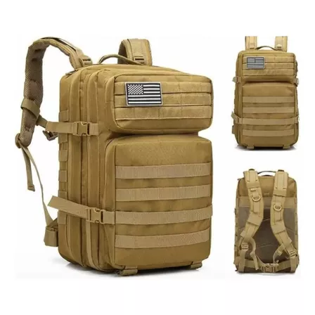 Mochila Tactica 50l Militares Multiusos Camping Notebook Color Ocre Diseño de la tela Liso