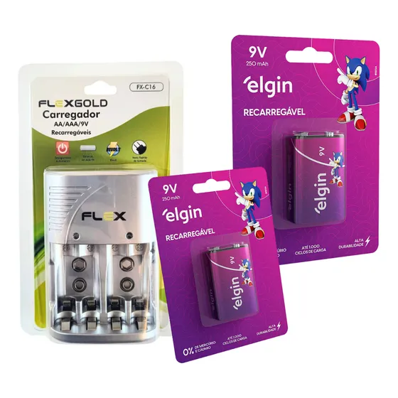 Kit 2 Bateria Recarregáv 9v + Carreg Aa/aaa/9v Bateria Pilha