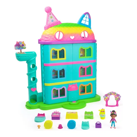 Gabbys Dollhouse, Casa De Muñecas Festiva De 15 Piezas Con Temática De Arcoíris, Figuras De Juguete, Muebles Para La Casa De Muñecas Y 6 Efectos De Sonido, Juguetes Para Niñas