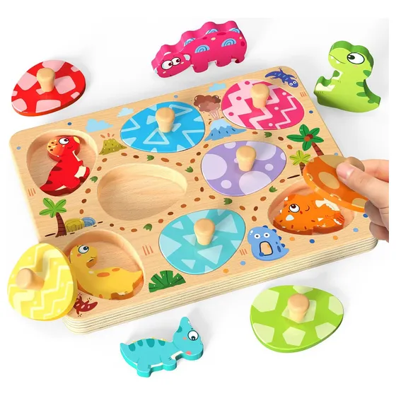 Conjunto Rompecabezas De Madera Dinosaurios Para Bebés 1-3 A