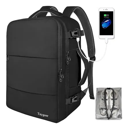 Mochila De viaje, Mochila Escolar Para Laptop De 15.6 Pulgadas Transporte Grande Espacio Antirrobo Taygeer Viaje 1001 color negro diseño lisa 35L