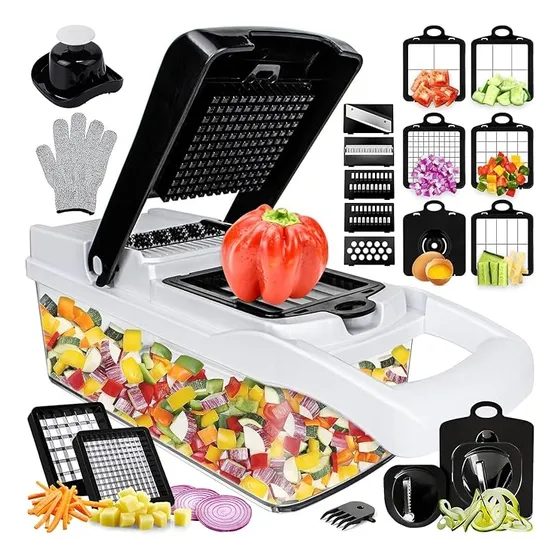 Picadora De Verduras, Picadora De Verduras Multifuncional, Con 11 Cuchillas De Acero Inoxidable, Cortador De Verduras Con Contenedor, Cortador De Mandolina Para Cocina, Ideal Para Frutas, Verduras Y E