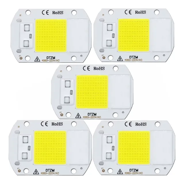 Chip Led Cob 50w Ac 220volts, Blanco Frio, 5 Pzas.