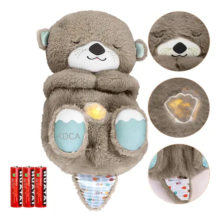 Juguetes De Peluche De Nutria,juguetes Para Dormir Con Nutrias,nutria Respiratoria,nutria Calmante Acurrucada Con Movimientos Respiratorios Y Música, (gris Oscuro)