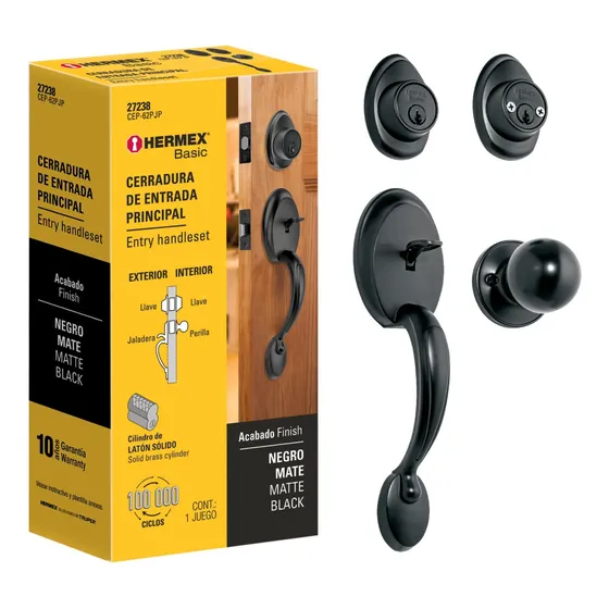 Jaladera, Perilla Y Cerrojo Llave-llave, Negro, Basic 27238